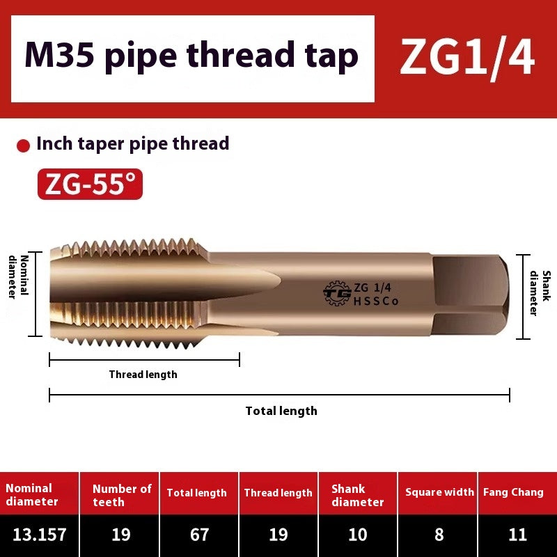 1092-Pipe Thread Tap Cobalt Water Pipe Thread Tap Cylindrical Cone Column G1/4 Thread 1/2 min npt Inch Tap Shandong Denso Pricision Tools Co.,Ltd.
